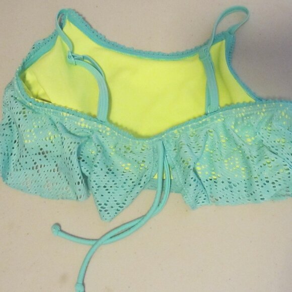 Lot 2- JUSTICE- 2 Pc Girl's Swimsuits- Sz 16- Mint Green, Aqua, Neon Accents--- - Picture 3 of 10